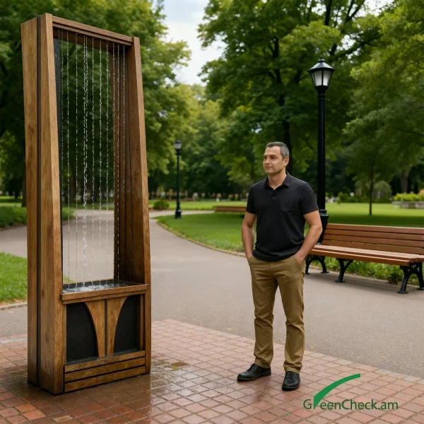 Luxury 2.4-meter vertical water feature with integrated green wall, creating a calming rainfall effect in a high-end lobby space.