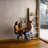 indoor-bar-beverage-display-stand-02 Minimal wooden wine corner with integrated shelving and seating, designed for intimate wine tasting and modern lifestyle interiors.