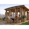 Simple wooden gazebo designed for outdoor seating and social gatherings