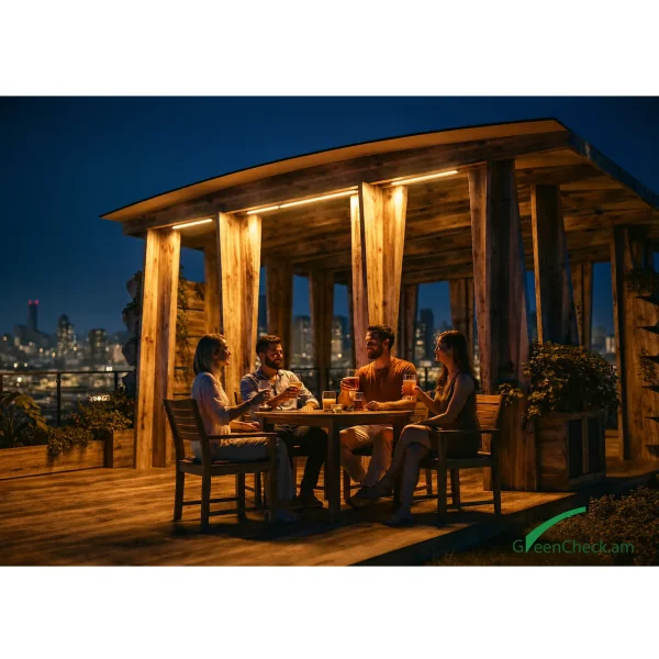 Simple wooden gazebo designed for outdoor seating and social gatherings